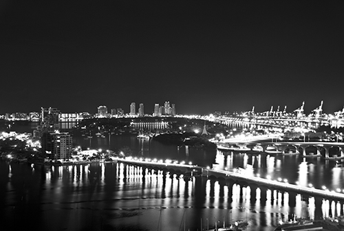 Miami Late Night Black and White Ocean View